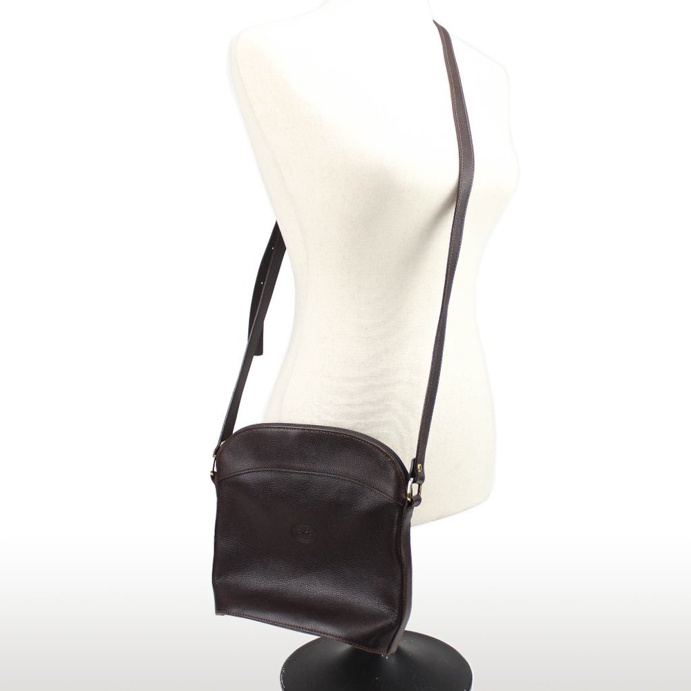 Longchamp 1948 Brown Pebbled Textured Leather Zippered Crossbody Bag Purse